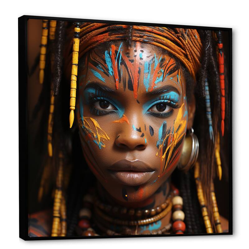 Designart "Ethiopian Tribes Woman Portrait I" African Tribal Blue Wall